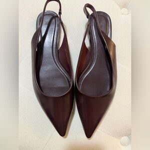 H&M Pointed Slingback Leather Flats in maroon